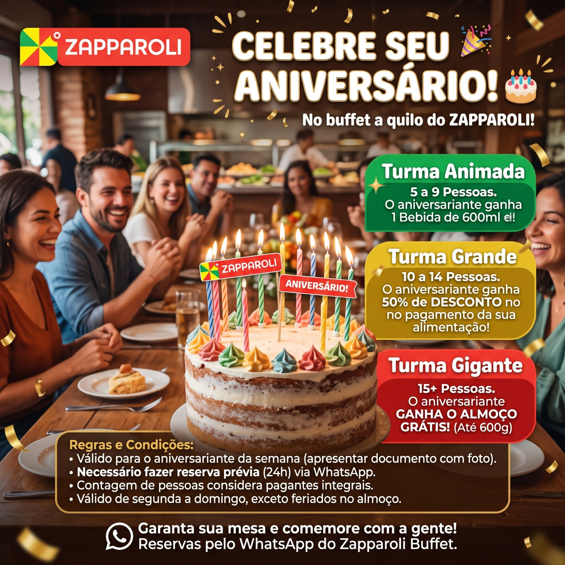 Comemore seu aniversário no Zapparoli Buffet 